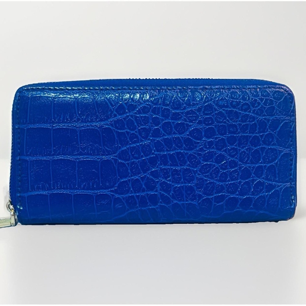 Anne Klein Large Blue Crocodile Zip Wallet Credit Card Storage Coin Lock Charm